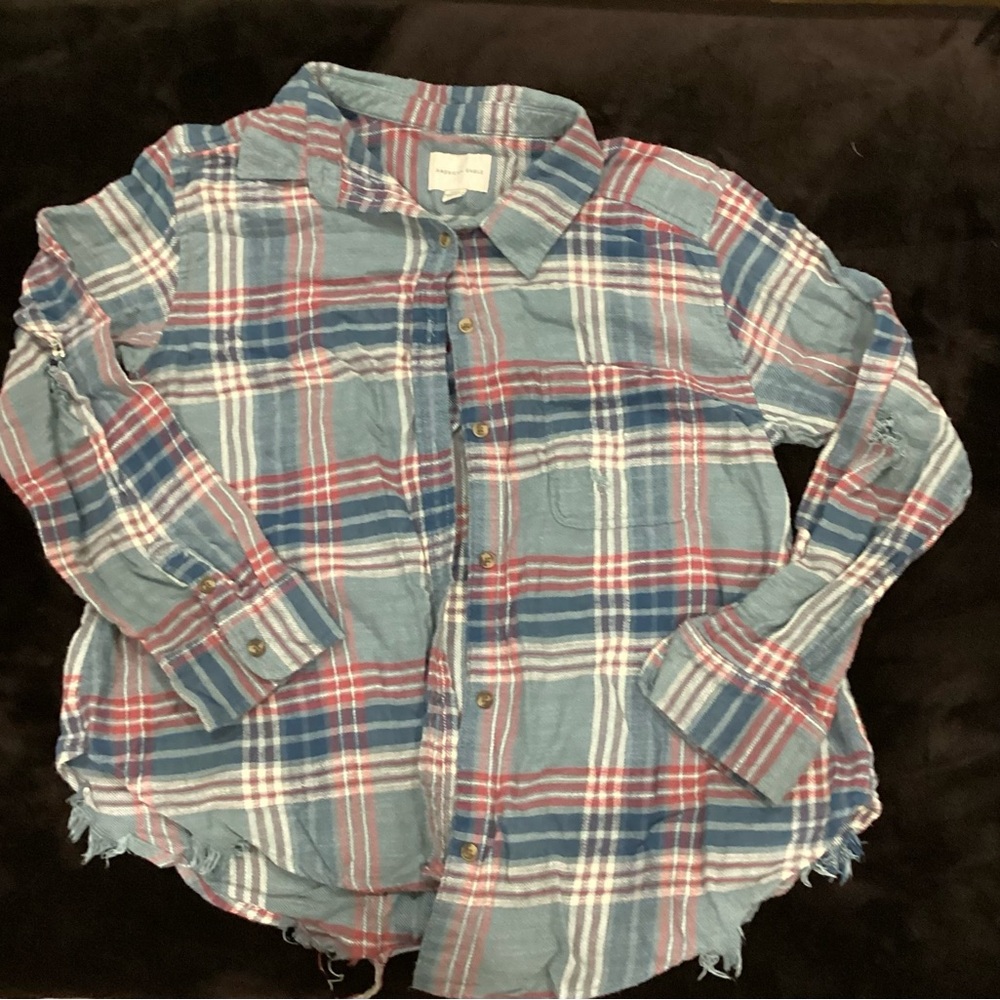 American Eagle Outfitters Kids Plaid Shirt in Blue and Red